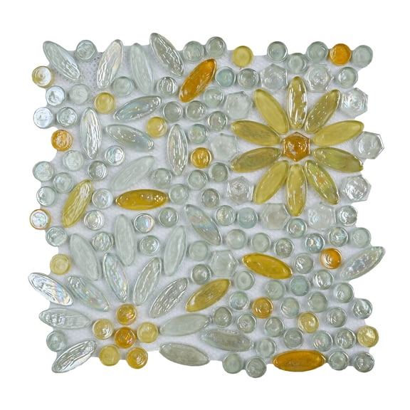 Glass Mosaic Tile, Floral Pattern, Mixed Shape, for Kitchen Backsplash & Bathroom Wall, 10 Sheets per Box