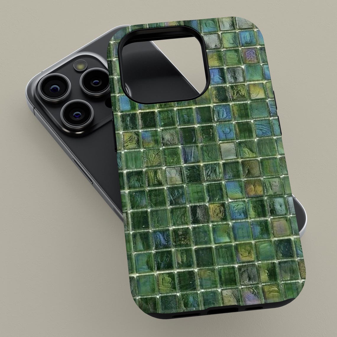 Glass Mosaic Tile iPhone Case – Green Retro Aesthetic Cover for iPhone ...