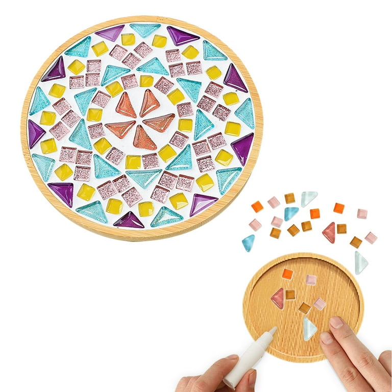 Glass Mosaic Tiles, Mosaic Kit with Bamboo Coaster, Square Crystal Mosaic  Craft Kits for Adults DIY Mosaic Crafts Materials Package Mosaic Supplies 