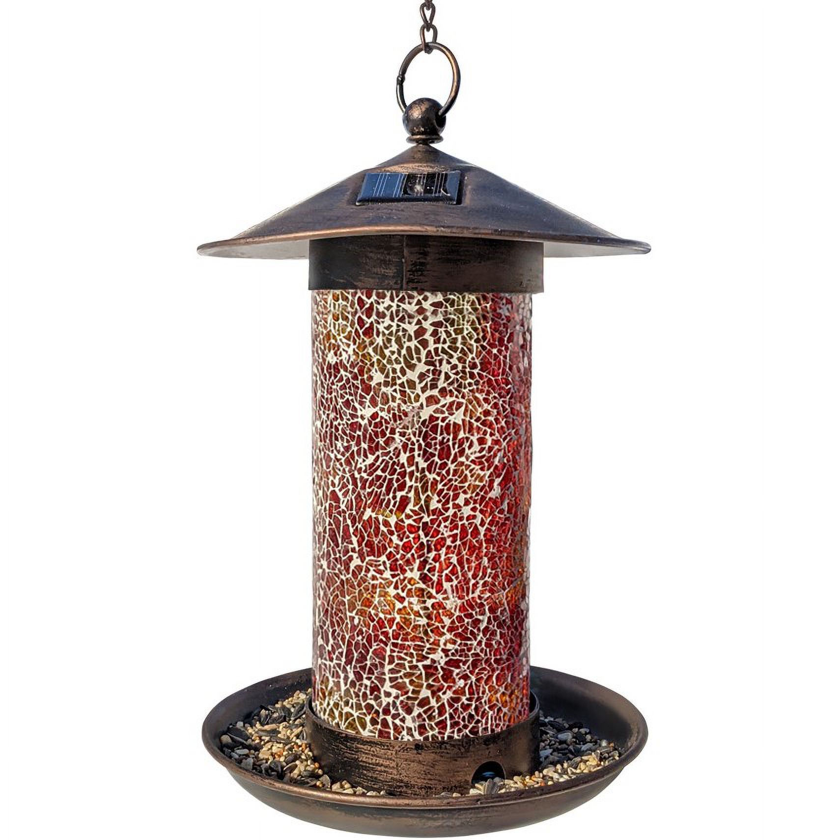 Glass Mosaic Wild Birdfeeder, Copper Roof Tube Bird Feeder - Solar Powered Garden Lantern, Solar Bird-Feeder for Outside Hanging Outdoor - image 1 of 8