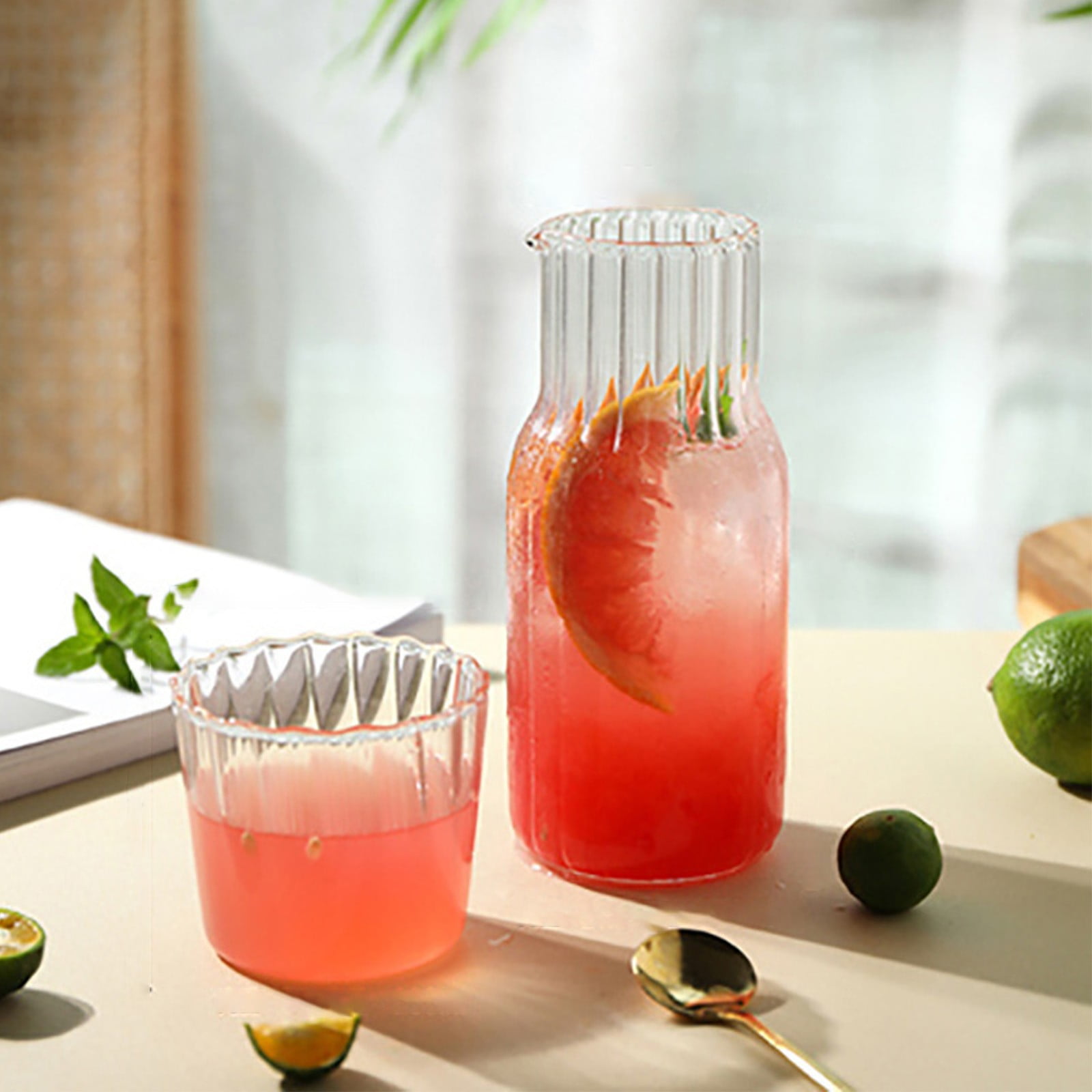 Small Serving Pitcher For Drinks Set - 21.6 Oz Glass Pitcher With 6 Oz Cup  As Lid, Mouthwash Dispenser, For Nightstand, Bathroom, Or Serving Drinks  Bedside Water Carafe