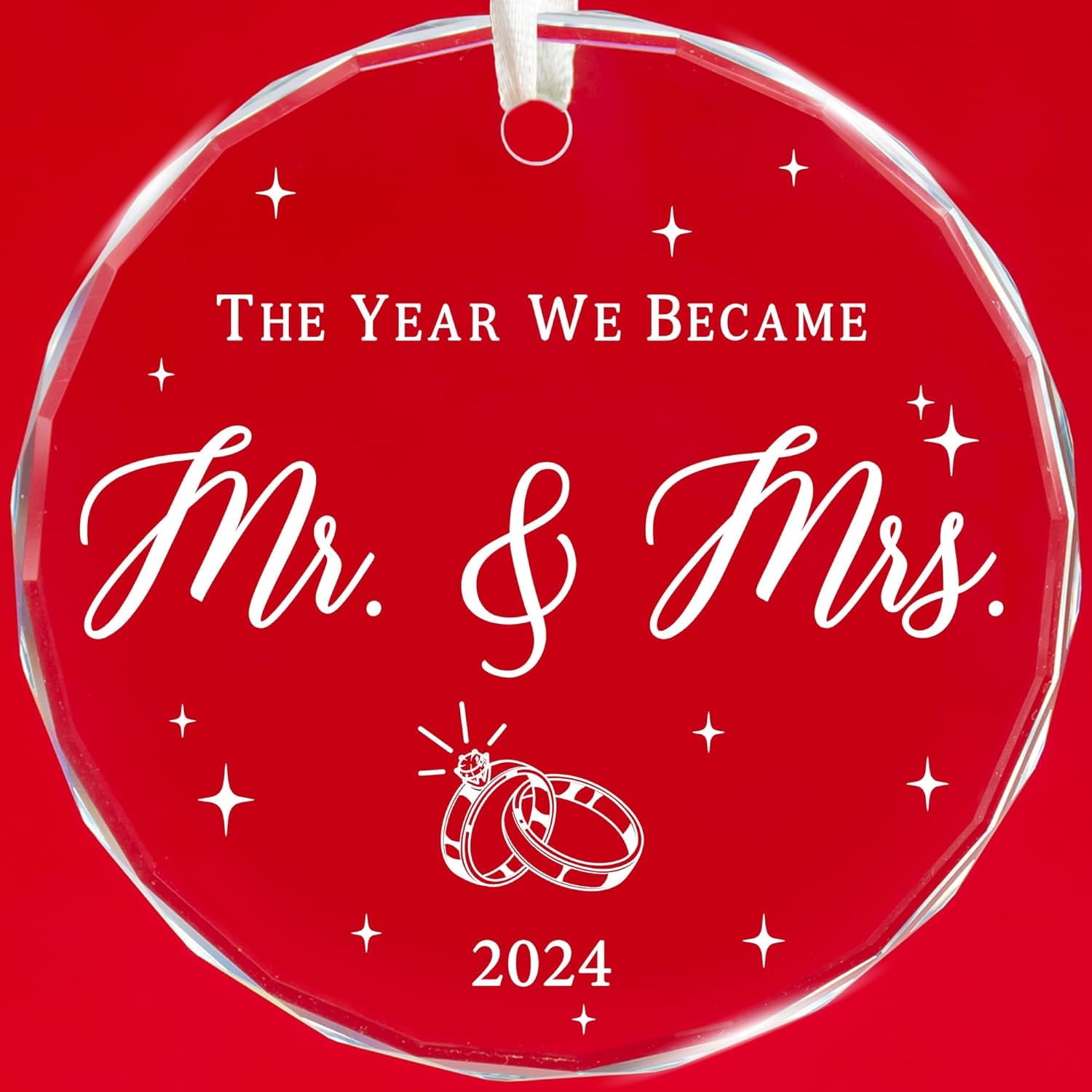 Glass Mr and Mrs Ornament, Wedding Gifts for Couples 2024, Newlywed