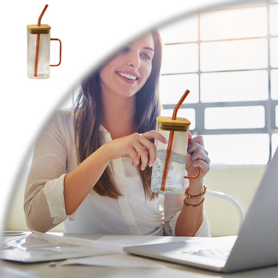Glass Mug with Lid and Straw Iced Coffee Cup with Handle Square Drinking Glasses Tumbler Cups for Smoothie Juice