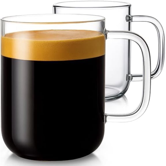 Glass Mugs 20 oz Set of 2, Extra Large Clear Glass Cup with Handle for Hot/Cold Coffee Tea Beverage, Drinking Glasses