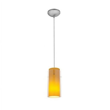 Glass N Glass Cylinder Cord Clear & Opal Glass LED Pendant, Brushed Steel