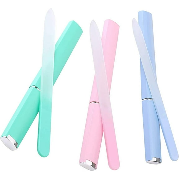 Glass Nail File 3 Pack,Nail File,Glass Nail File with Case,Fingernail Files for Natural Nail Double Sided Etched Glass Filer Professional Manicure Nail Tool Czech Glass,Unique Gifts for Women Girls