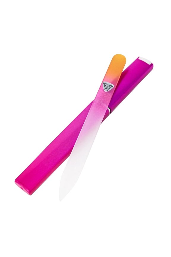 Premium Czech Glass Nail File with Hard Case, Bona Fide Beauty Professional Manicure Tool for Gentle Precision Filing – Gold/Magenta