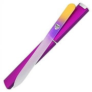 Glass Nail File with Hard Case, Bona Fide Beauty Professional Manicure Fingernail File, Expertly Shape Nails with Gentle Precision Filing, Leaves Nails Smooth - Gold/Violet Premium Czech Glass File