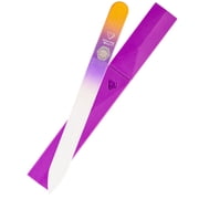 Premium Czech Glass Nail File with Hard Case, Bona Fide Beauty Professional Manicure Tool for Gentle Precision Filing – Gold/Violet