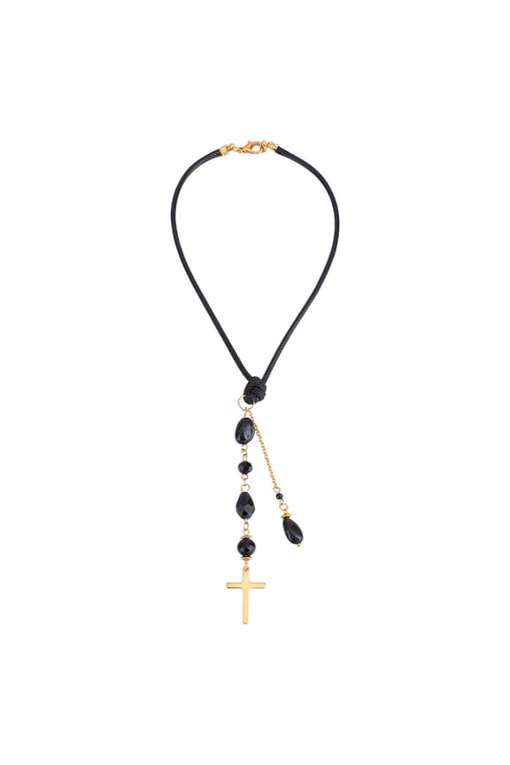 Glass Natural Black Stone Pendant Decorations with Iron and Brass Findings Black 252mm