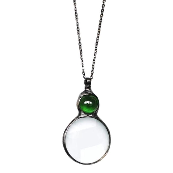 Glass Necklace Magnifier for Reading, 3.4x1.9inch Pendant Loupe for Seniors, Silver
