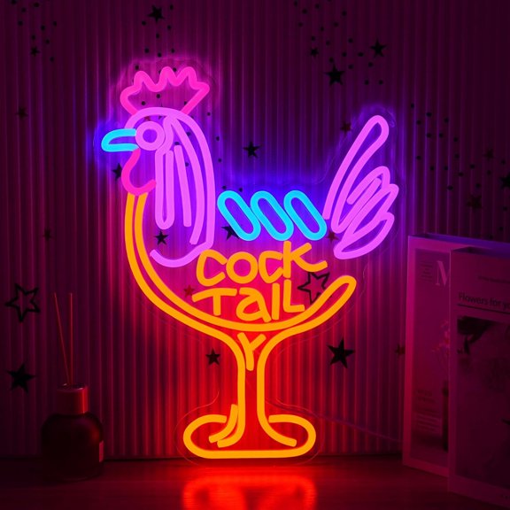Glass Neon Sign for Wall Decor LED Neon Sign Dimmable Rooster Light Up Sign Usb Martini LED Neon Light for Bar Pub Man Cave Party (16.54 * 12.6 in)