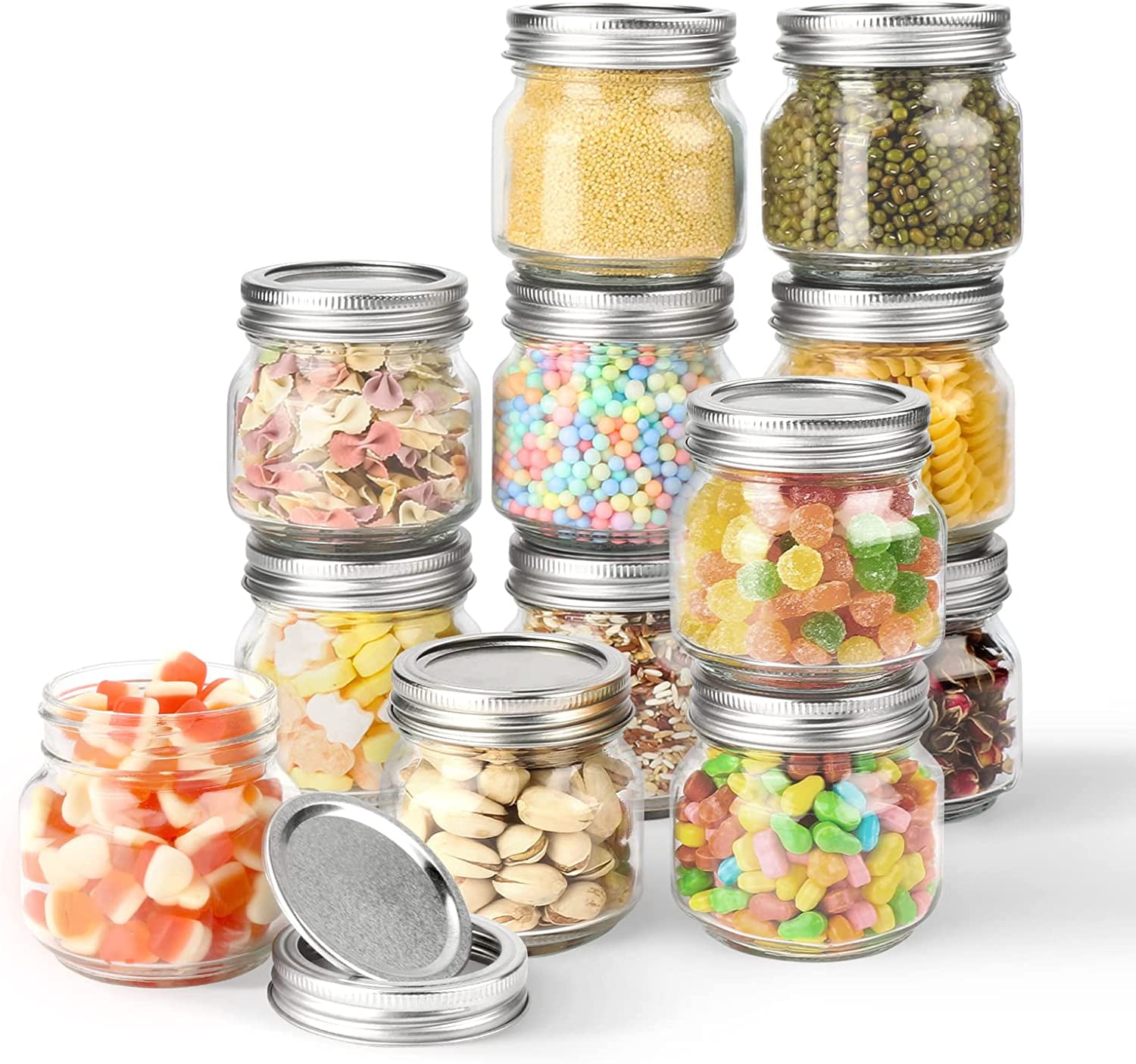 12 Pack 8oz Thick Glass Jars with Metal & Plastic Lids - Clear Round  Containers for Food Storage, Canning, Spices, Liquids - Dishwasher Safe