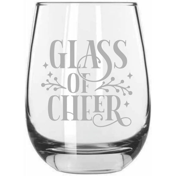 Glass Of Cheer Merry Christmas Etched 15.25oz Libbey Stemless Wine Glass