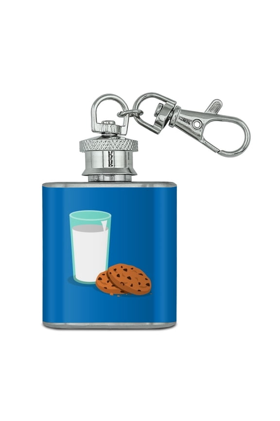 Glass Of Milk and Cookies Stainless Steel 1oz Mini Flask Key Chain