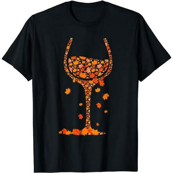 Glass Of Wine Maple Leaf Autumn Fall Funny Drink Wine Lover T-Shirt