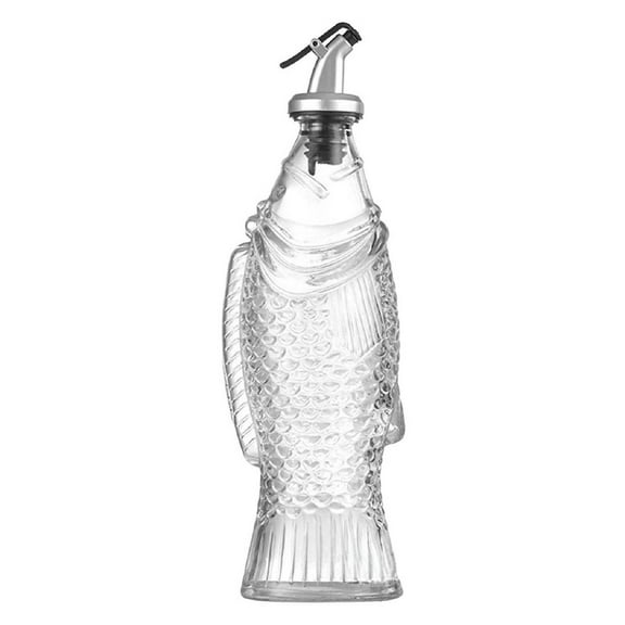 Glass Oil Bottle - Fish Shaped Kitchen Dispenser With Spout for Olive Vinegar & Soy Dressings - Ideal for Home and Outdoor Use