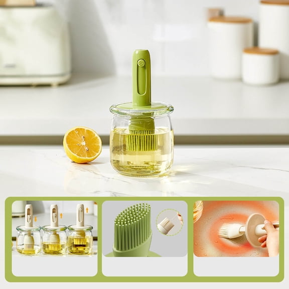 Glass Oil Bottle with Brush for Cooking Baking and Barbecue - High Temperature Storage Flask Suitable for Kitchen use