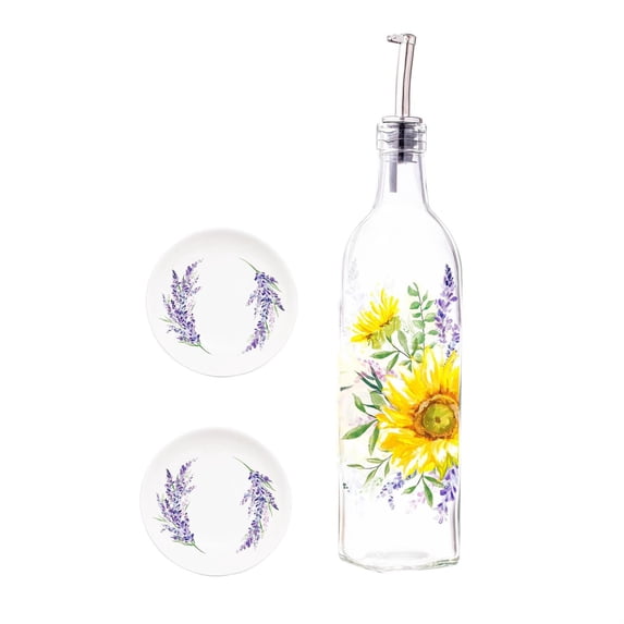 Glass Oil Bottle with Ceramic Dip Dishes, Lavender Fields