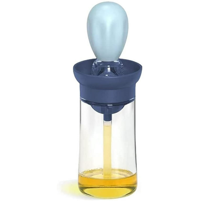 Glass Oil Bottle with Silicone Brush, Kitchen Measuring Olive Oil Dispenser  Bottle, 7 oz, Blue 