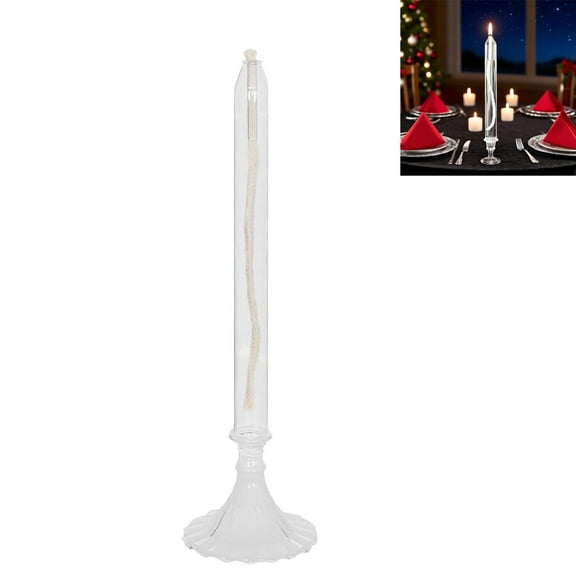 Glass Oil Candle Sticks,Refillable Glass Oil Candle Sticks,Taper Candlesticks, Indoor Romantic Lighting Use,Smokeless and Odorless Clear Glass,Christmas Wedding Party Home Decor