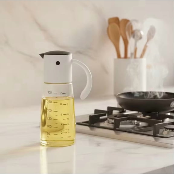 Glass Oil Dispenser 10.14oz Gravity Pour Bottle for Kitchen Countertop