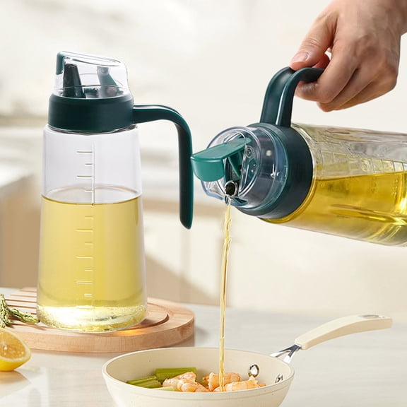 Glass Oil Dispenser Bottle 630ML Leakproof Kitchen Oil Container with Non-Slip Handle and Automatic Flip Top