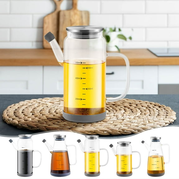 Glass Oil Dispenser Bottle 750ml High-Borosilicate | Drip-Free Stainless Steel Spout & Lid | Graduated Scale | Wide Mouth | Leak-Proof | Non-Slip Base | Home & Restaurant