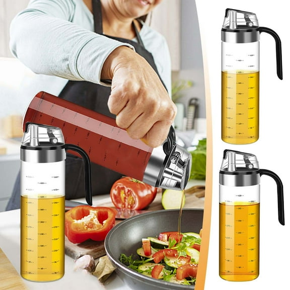Glass Oil Dispenser Bottle Kitchen Leak Proof Automatic Opening Closing High Temp Resistant Seasoning Container 2 Pack
