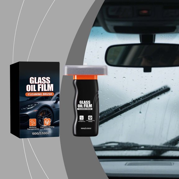 Glass Oil Film Cleaner Brush, 100ml Hydrophobic Coating Applicator, Car Windshield Streak Remover, Waterproof Visibility Restorer, Multi-Surface Cleaning Tool