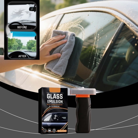 Glass Oil Film Cleaning Brush 100ml, Hydrophobic Glass Cleaner, Built-In Applicator Windshield Washer, Multi-Surface Vehicle Glass Tool for Streak-Free Visibility and Driving Safety