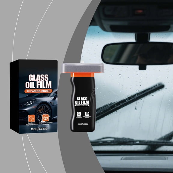 Glass Oil Film Cleaning Brush, 2-in-1 Car Windshield & Window Cleaner, Removes Oil Stains, Water Marks, Restores Clarity, Includes 100g Glass Purification Lotion for Car Cleaning