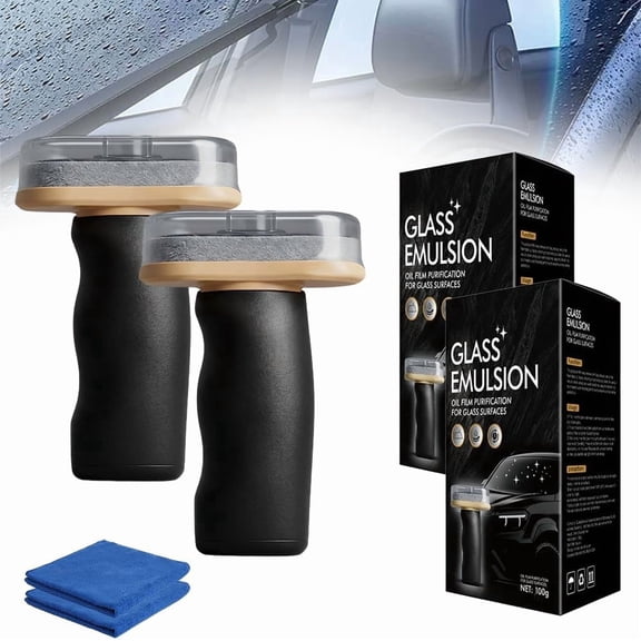 Glass Oil Film Remover, 2-Pack Handheld Cleaning Board for Auto Window