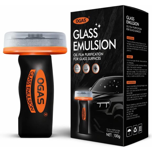 Glass Oil Film Remover for Car, 100ml Roll-On Glass Compound with Cleaning Board, Removes Oil Film & Smudges, Improve Windshield Clarity for Safe Driving