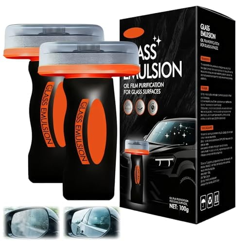 Glass Oil Film Remover for Car, New Oil Film Cleaning Glass Emulsion for Car Windows, Automotive OilFilm Cleaning Remover, Improves Visibility & Safe Driving (2PCS)