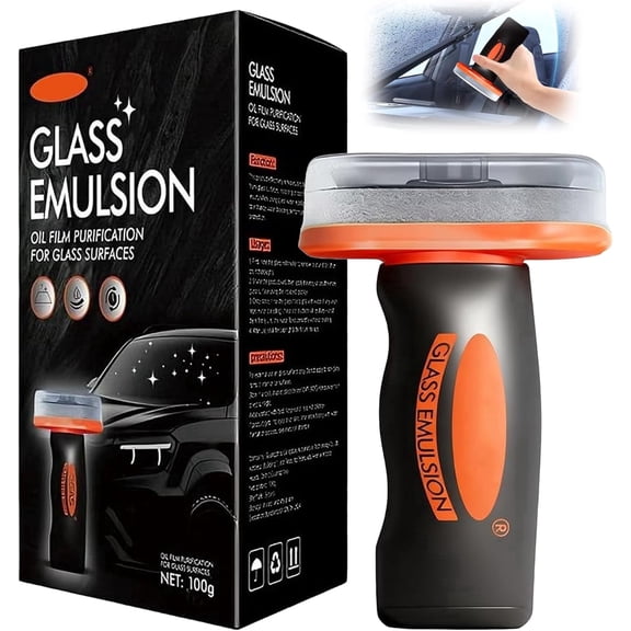 Glass Oil Film Remover for Car Windshields,100ml Roll-On Glass Cleaner with Cleaning Board,Removes Oil Film, Smudges & Grease,Anti-Fog,Improves Visibility & Night Driving Safety,ogas glass emulsion