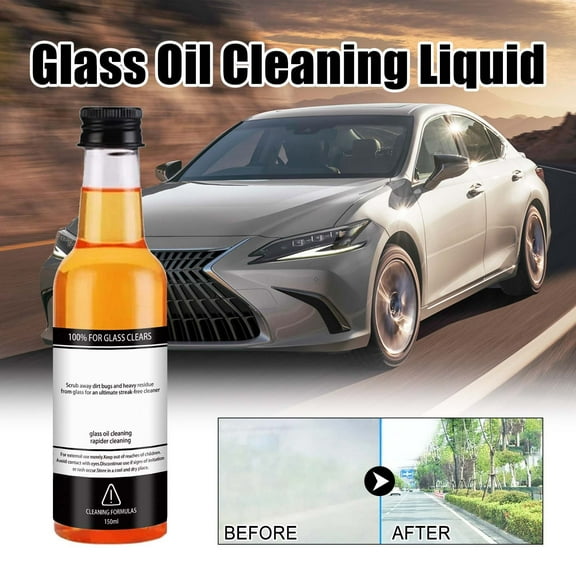 Glass Oil Film Remover, Powerful Car Window Cleaning Agent, Removes Oil Film & Stains for Clear Visibility, 150ml, Easy Spray-On & Scrape-Off Formula for Clean, Transparent Glass