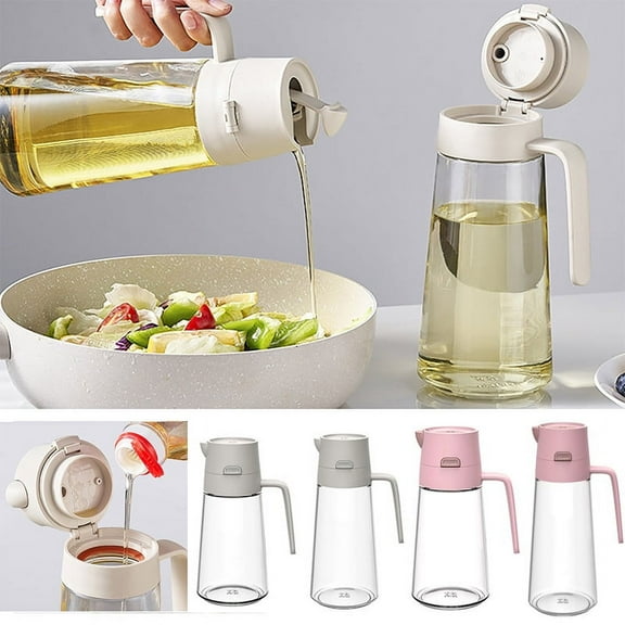 Glass Oil Pot with Automatic Opening and Closing, Large Capacity Kitchen Seasoning Bottle, Gravity Oil Dispenser, 550ml Glass Bottle, for Kitchen Countertop, Dining Table, Food Preparation, Clear