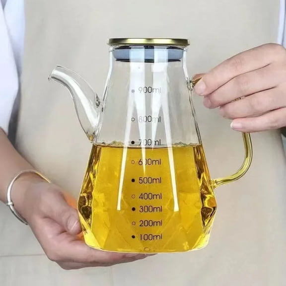 Glass Oil Pots 500/700/900ml Leak proof Diamond Oil bottle with Scale/Lid Kitchen Soy Sauce Vinegar Condiment Storage Container