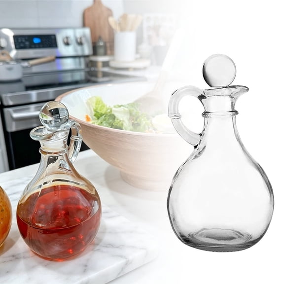 Glass Oil and Vinegar Cruet Dispenser with Stopper,8oz Airtight Pour Bottle with Spout,Elegant Olive Oil and Vinegar Bottle for Kitchen Cooking,Salad,Dressing,Church Altar Use