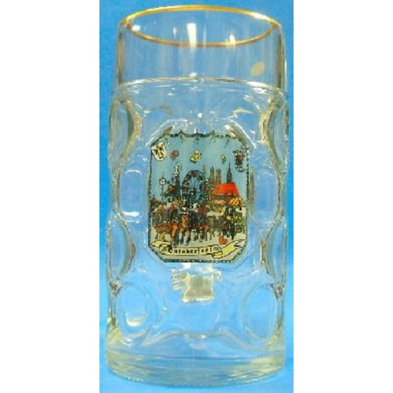 Glass Oktoberfest .5 Liter Dimple Beer Mug with Gold Rim
