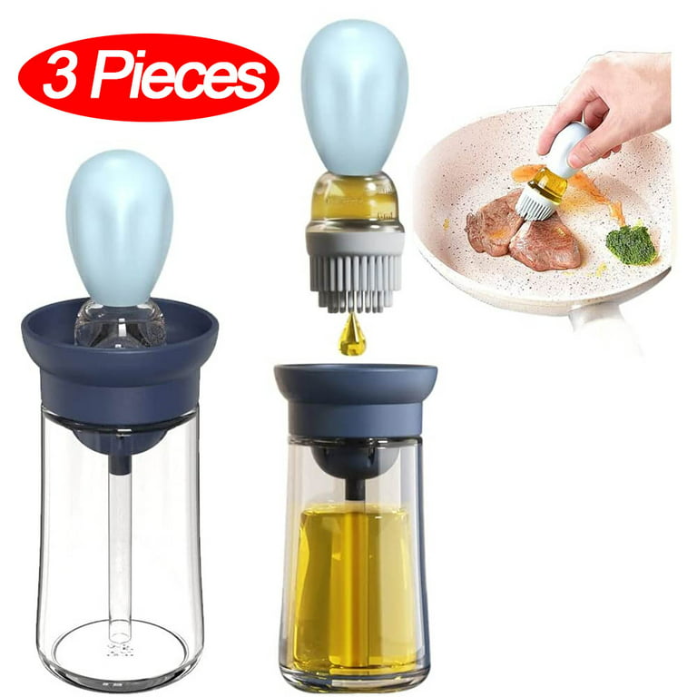Glass Olive Oil Dispenser with Brush 2 in 1, Silicone Dropper