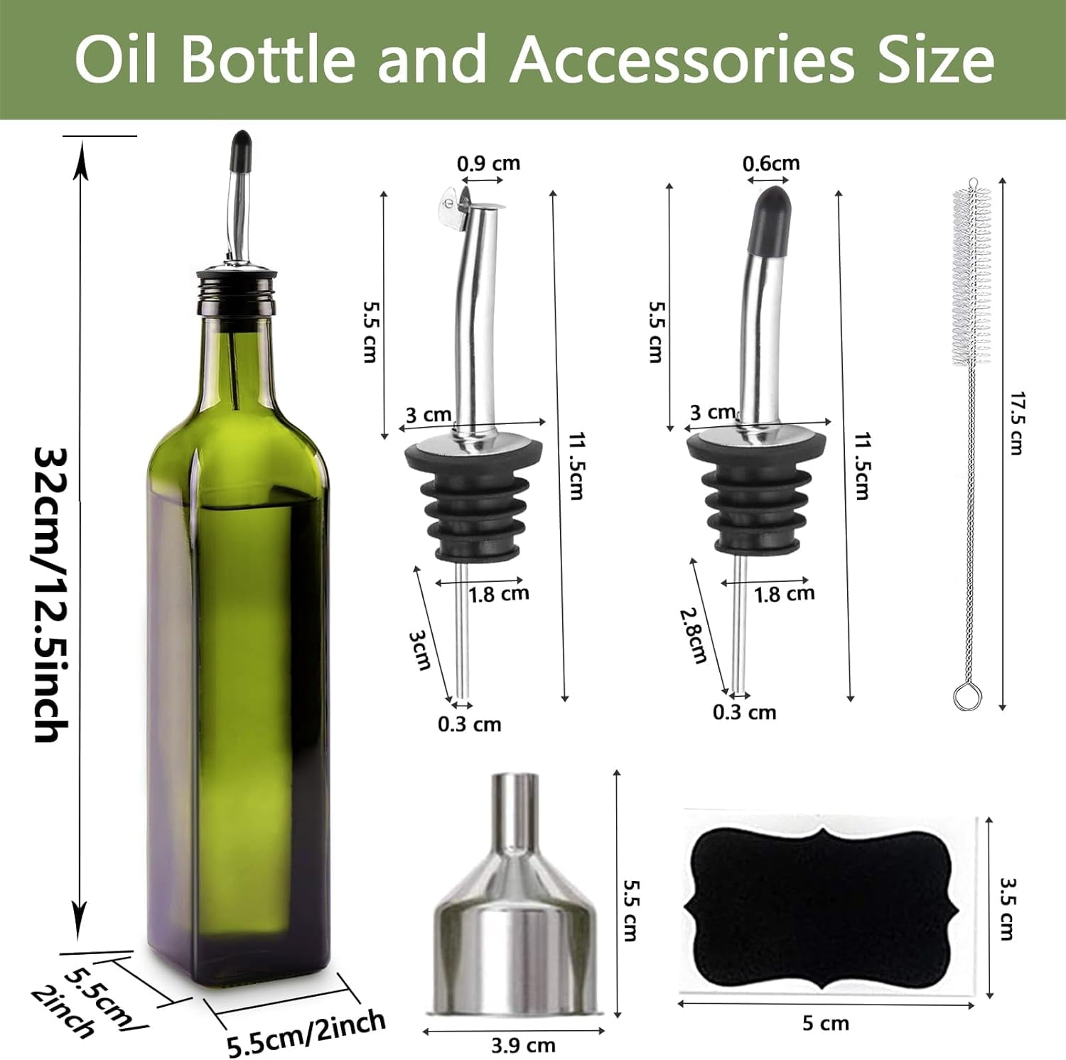 Glass Olive Oil Dispenser, Green Oil And Vinegar Bottle Bottle 17 Oz ...