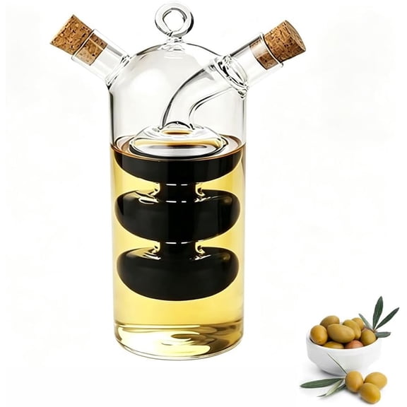 Glass Olive Oil and Vinegar Dispenser Bottles 2-in-1 Dual Cruet Set for Kitchen Cooking, Transparent Leak-Proof Glass Containers