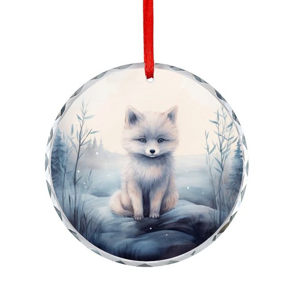Glass Ornament Blue Christmas Fox Round Glass Hanging Ornament Cartoon Fox Gifts for Women