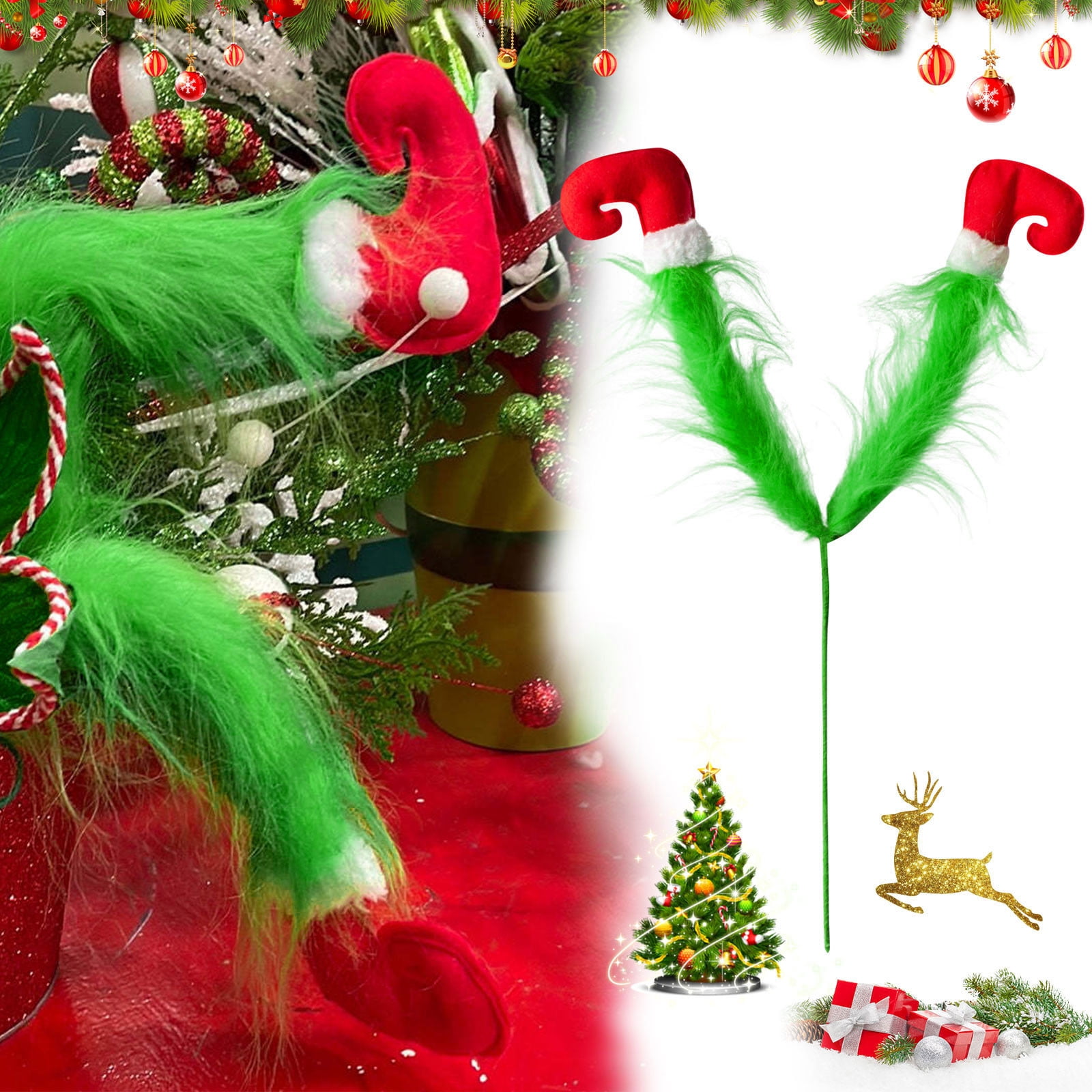 Christmas Thief Wreath With Elf Stuffed Legs | Plush Santa Legs Tree Topper Or Hanging Decor For Indoor/Outdoor Holiday Party