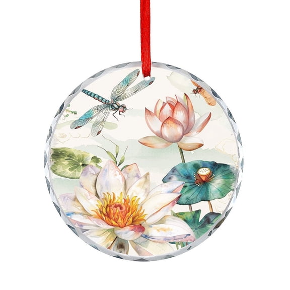 Glass Ornament Dragonflies And Lotus Christmas Decorative Hanging Ornaments Dragonfly Lotus Water-lily Hanging Craft Collectibles for Xmas Trees Home Party Gifts