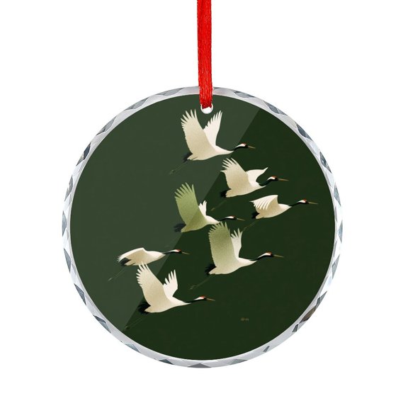 Glass Ornament Flying Cranes Round Shaped Glass Ornament Birds Crane Heron Holiday Decor And Xmas Gifts Ideas
