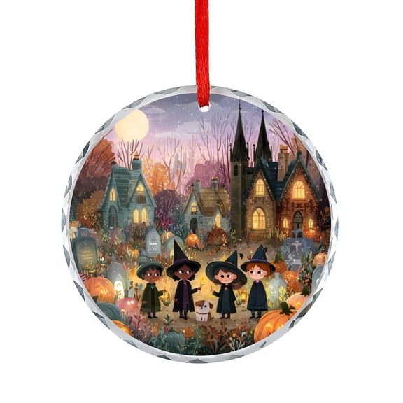 Glass Ornament Halloween-themed with Pumpkins Christmas Ornaments 2025 Fall Autumn Halloween Ornaments for Teacher Coworker Boss Friend Mentors