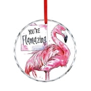 Glass Ornament Modern You Are Flamazing Beauty Pink Flamingo Crystal Glass Christmas Decor with Holiday Design Summer Tropical Birds Xmas Decor Indoor Home Holiday Party Gifts